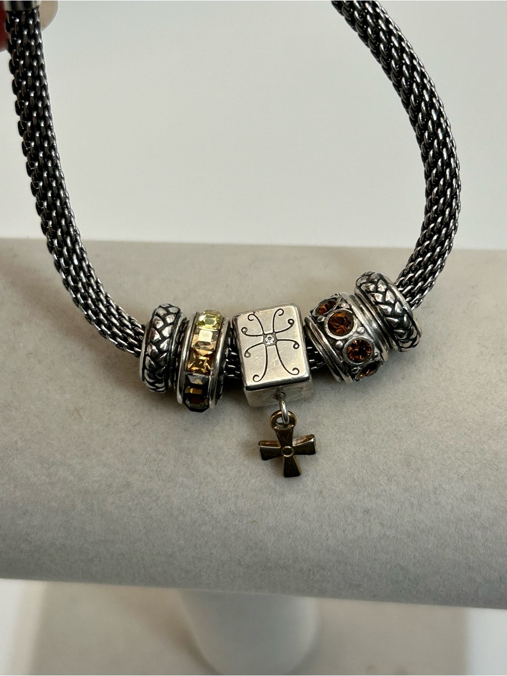 Brighton Beverly Glam Holiday Bracelet 8" Mesh Chain Cross Charm Cube 4 Spacers - Picture 3 of 11
